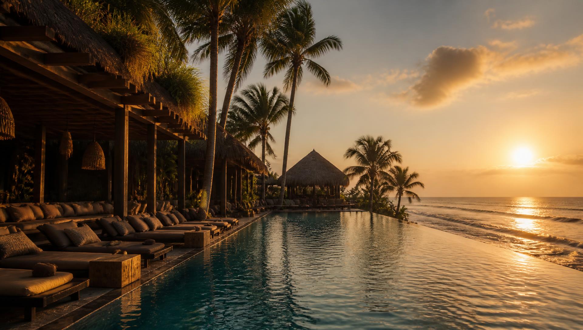 Luxury Bali beach club at sunset